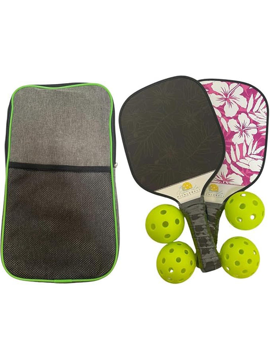 Viva La Pickleball Hawaiian Pickleball Paddle Doubles Bundle with Carrying Case and Balls