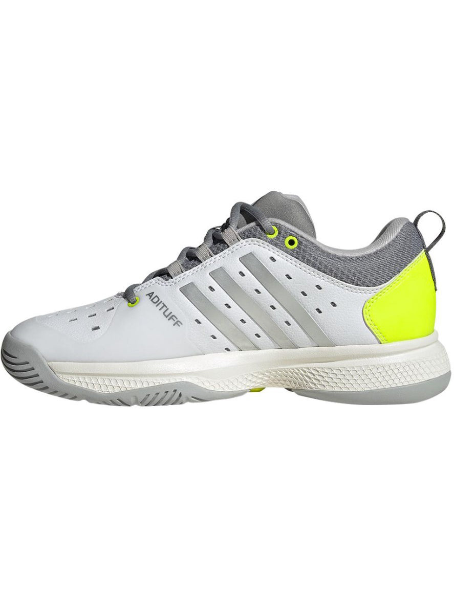 Adidas Women’s Court Pickleball Shoes (Cloud White/Silver Metallic/Lucid Lemon)