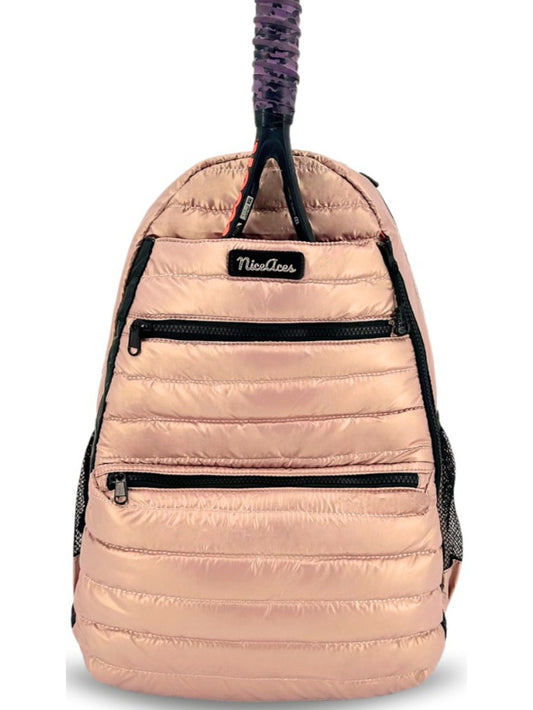 NiceAces Neon Ultra-Lite Tennis & Pickleball Puffer Backpack (Rose Gold)