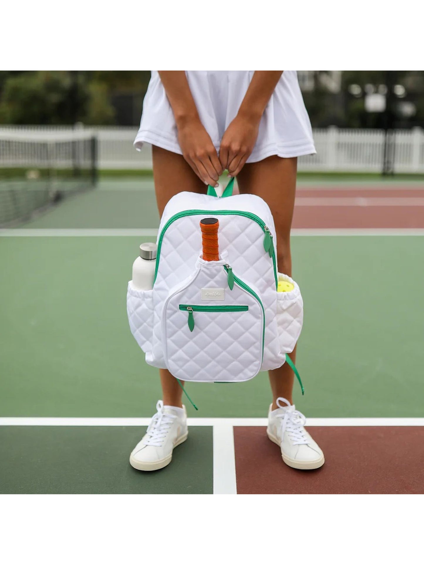 Ame & Lulu Pickleball Time Backpack (Quilted White/Green)