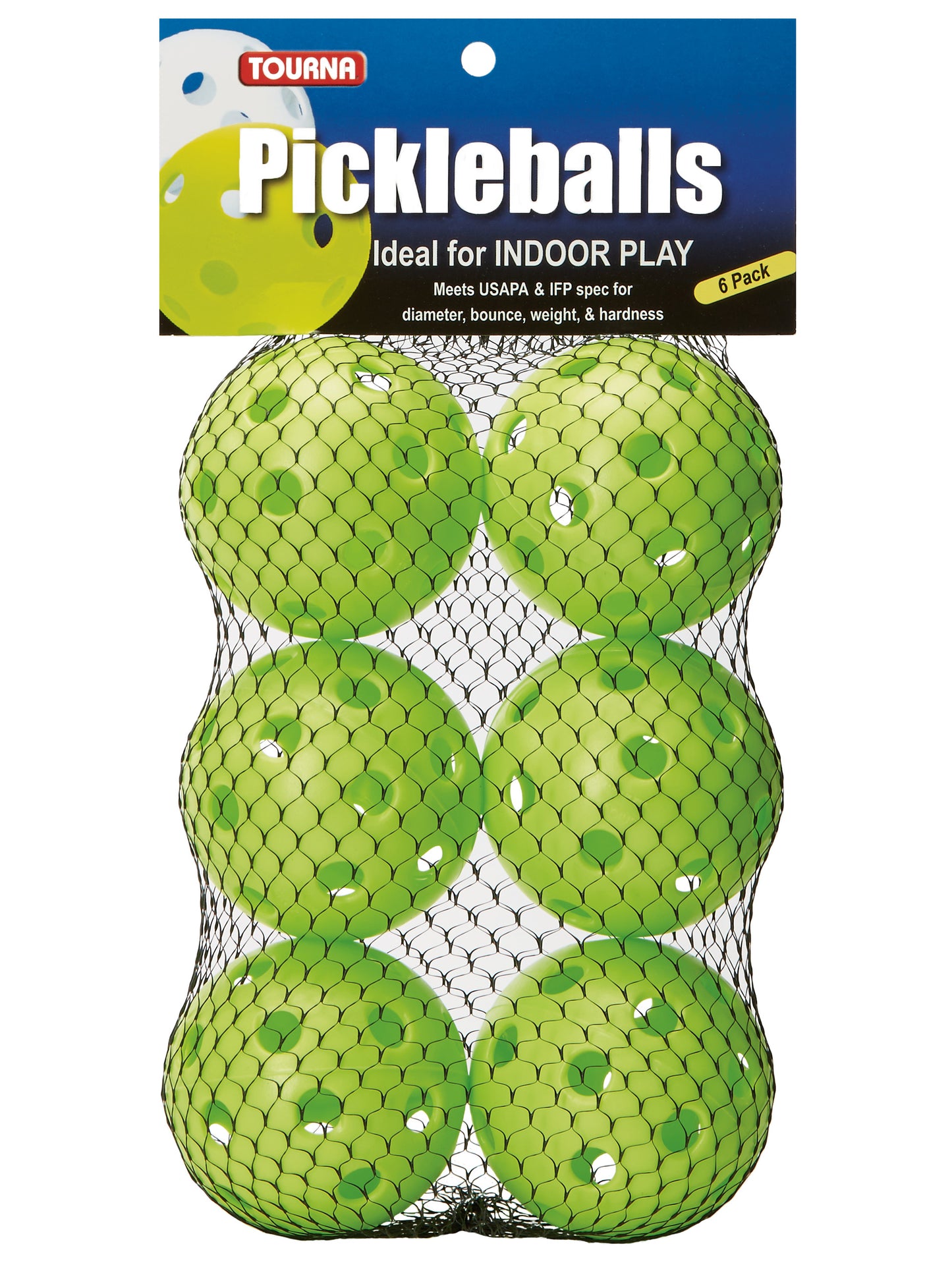 Tourna Indoor Lime Green Pickleballs (6-Pack)